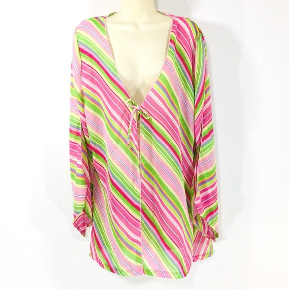Your Best Look YBL Swim Cover Up Sz 10 Tie Front Sheer Kimono Slit Sleeves - Picture 1 of 10